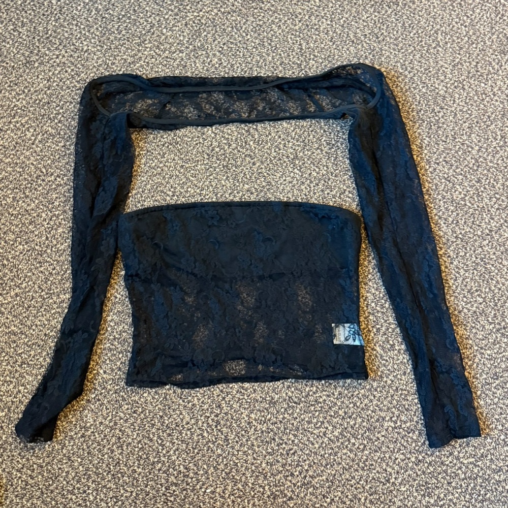 Lace Shawl and Crop Top Set